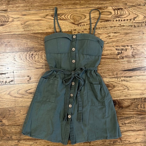 Green Cotton Button Down Sweetheart Dress - Picture 3 of 7